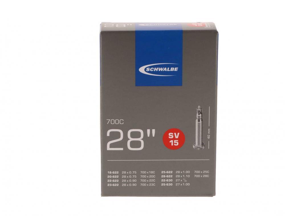 Schwalbe SV15 Fahrradschlauch 28 Zoll 700C mit 40mm Sclaverand-Ventil, Verpackung für Reifen 18-622 bis 28-622.