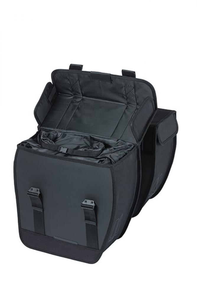 Basil Tour XL Fahrrad-Doppeltasche schwarz, wasserdicht, offen, 35L Volumen.