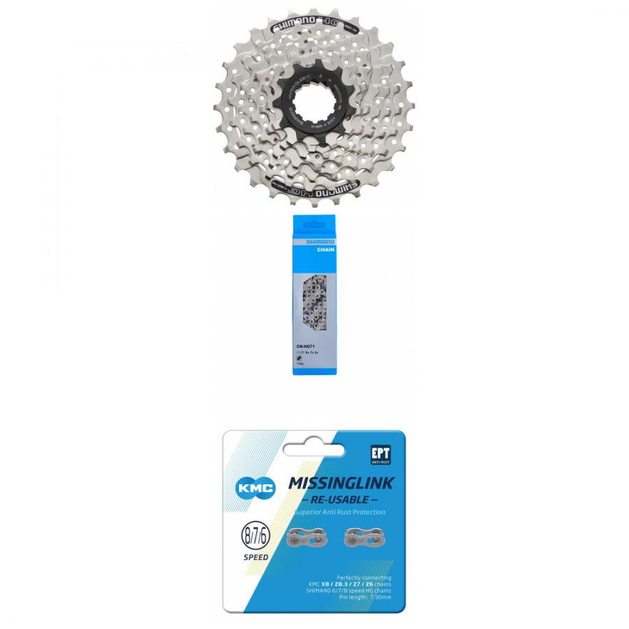 Shimano Antriebsset mit ACERA CS-HG41 7-fach Kassette 11-28 Zähne, Kette und KMC MissingLink.