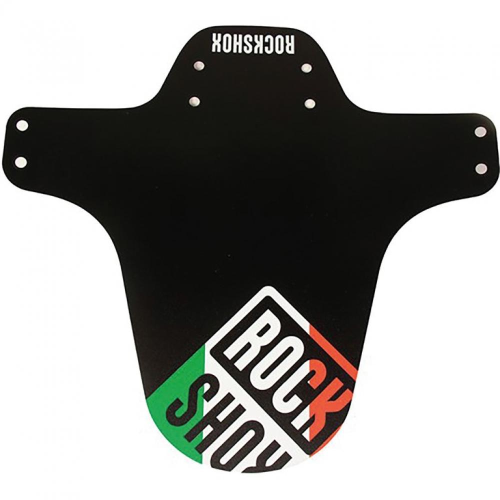 Schwarzer RockShox MTB Fender mit italienischer Flagge Print und RockShox Logo.