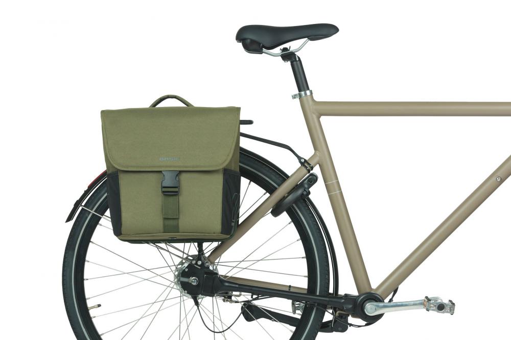 Basil GO MIK Doppelpacktasche - 32 Liter Gepäckträgertasche, 14x27x31 cm, dunkelgrün - inkl. MIK-Adapterplatte, reflektierend