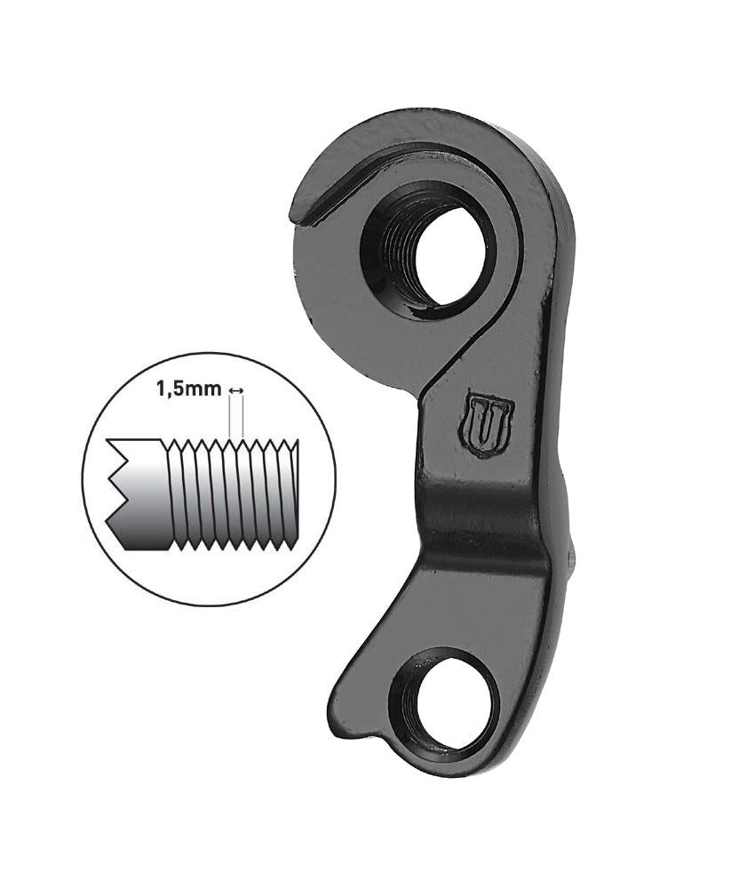 Schwarzes Marwi Schaltauge GH-250 für M12 Steckachse, Direktmontage, Aluminium, 1,5mm Gewinde, passend für Bulls.