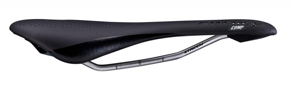 Ritchey Comp Streem Fahrradsattel, schwarz, 278x145mm, mit silbernen 7x7mm Stahlstreben.