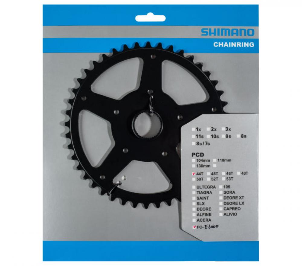 Schwarzes Shimano E-Bike Kettenblatt 44Z FC-E6000 in Originalverpackung.