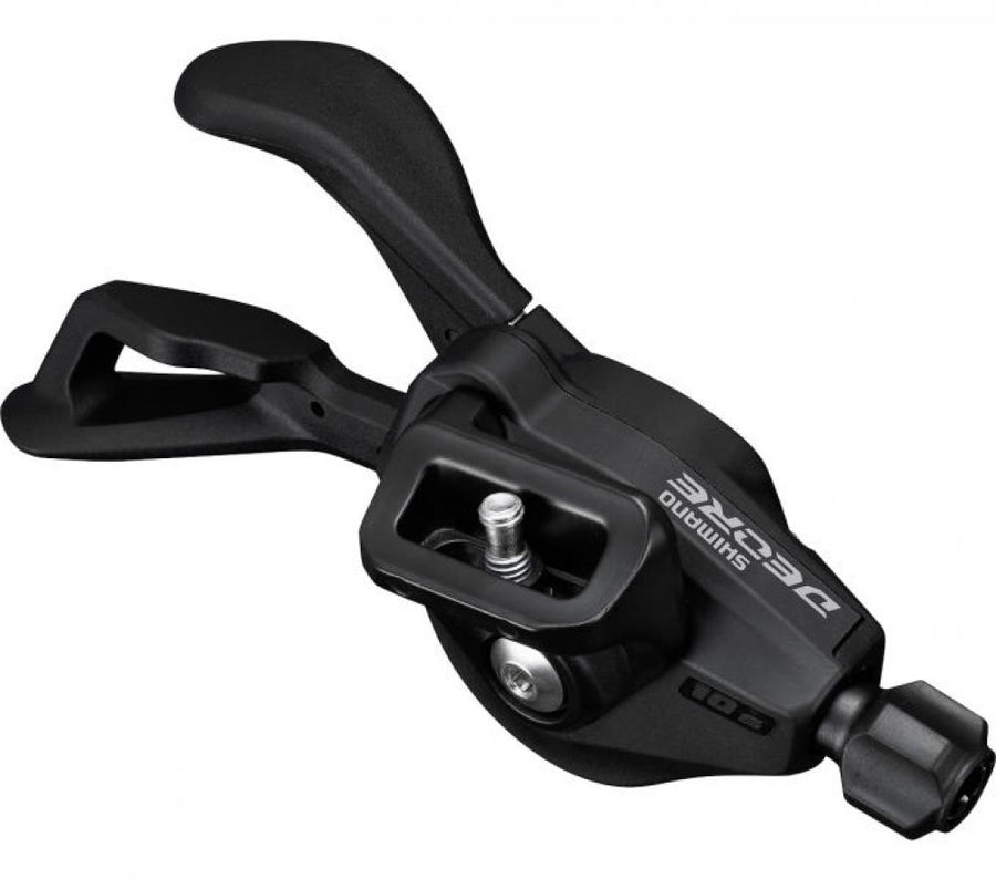 Schwarzer SHIMANO DEORE SL-M4100 10-fach Schalthebel für präzise MTB Schaltung am Mountainbike.