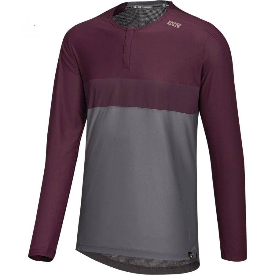 IXS Sports Division iXS Flow XTG Long Sleeve Henley L Graphite/Raisin - atmungsaktives Bike-Langarmshirt