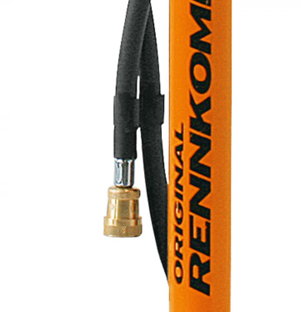 SKS Rennkompressor Standpumpe orange mit Messingnippel-Anschluss für Sclaverand-Ventile, max. 16 bar Druck, robustes Stahlrohr, klappbare Gusseisenfüße, Holzgriff, 650 mm Höhe