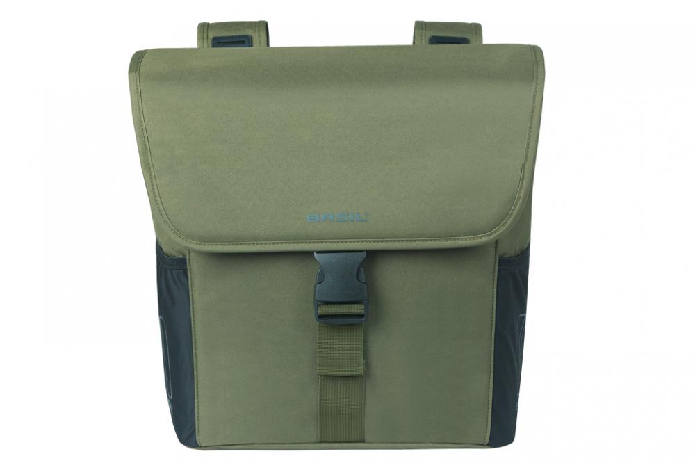 Basil Go Doppelpacktasche 32 Liter dunkelgrün - 14x27x31 cm, Universal-Bridge System, reflektierend