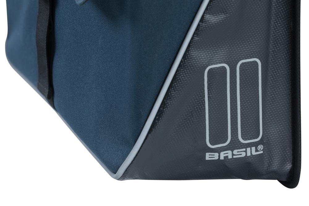 Basil Doppeltasche Forte Double Bag, 35 Liter, blau/schwarz, wasserabweisend, reflektierend, Klickverschluss, ideal für Gepäckträger, robuste Verarbeitung