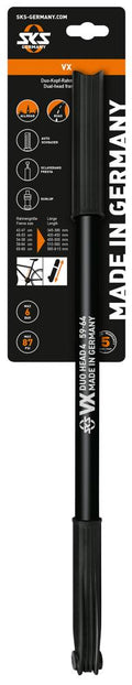 SKS Duokopf-Pumpe VX schwarz 510-560mm für DV/AV/SV  Flexible Fahrradpumpe mit Headerkarte, ideal für RH 59-64cm