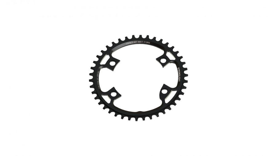 Stronglight Kettenblatt 7075 T6 42 Zähne 4-Arm D.A.9100 Grav 110 BCD 11-fach schwarz.