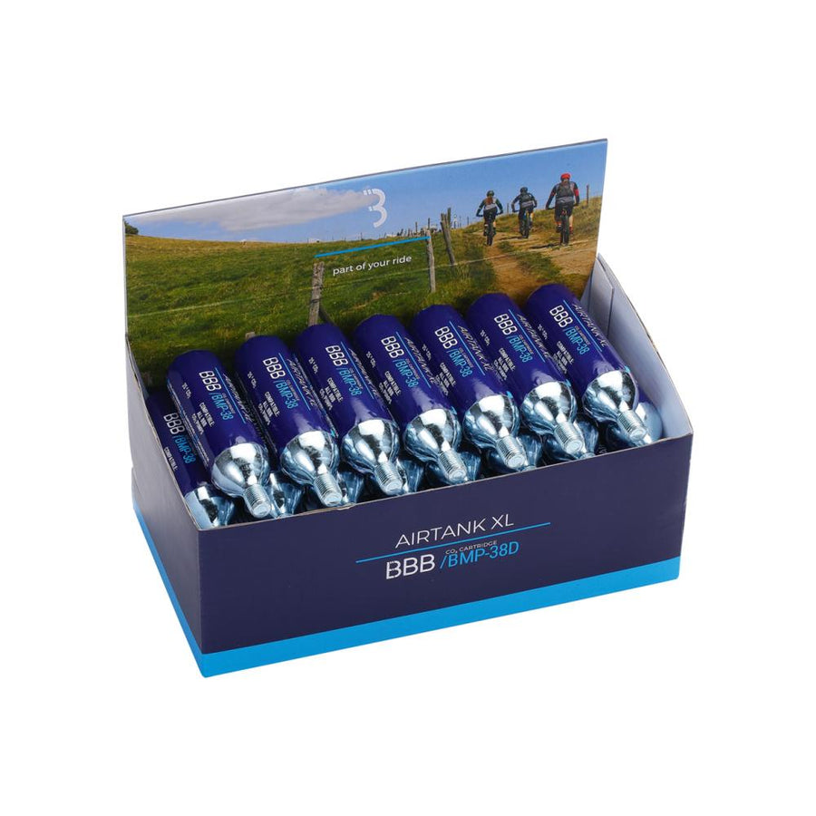 BBB Cycling Airtank XL blaue CO2 Kartuschen für schnelle Reifenbefüllung unterwegs.
