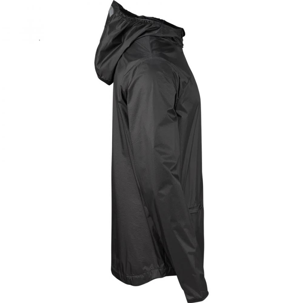 Anthrazitfarbene IXS Flow Windbreaker Fahrradjacke mit Kapuze, ultraleichte Wind- und Wetterschutzjacke.