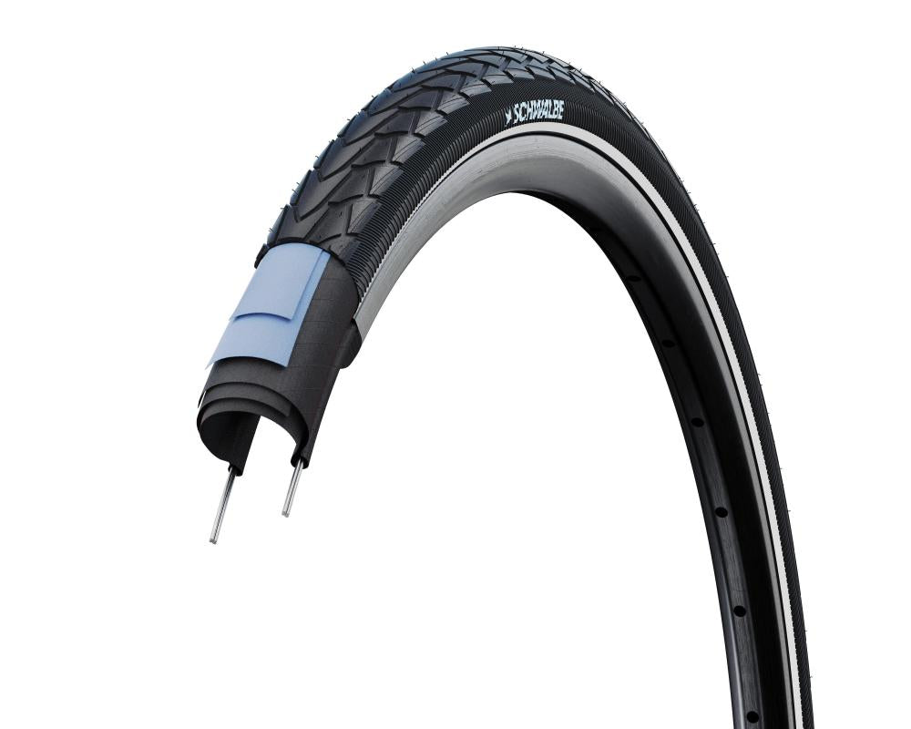 Schwalbe Marathon Racer Drahtreifen schwarz/reflex, Querschnitt mit Pannenschutz.