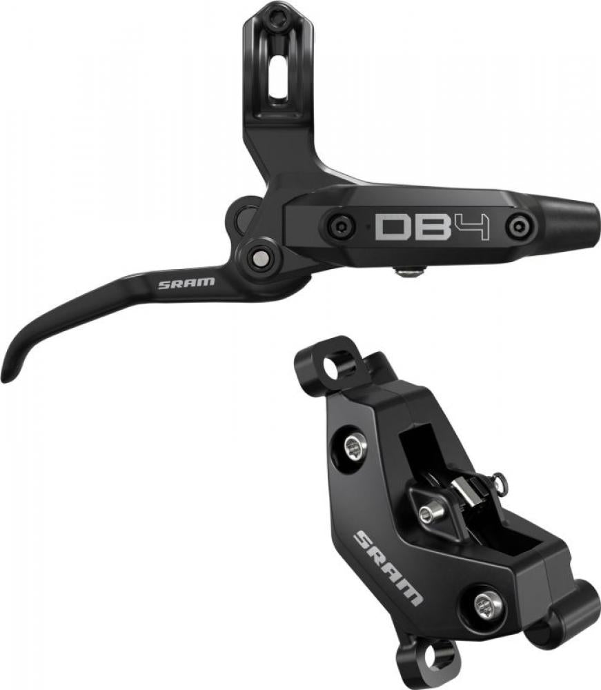 SRAM DB4 Scheibenbremse vorne, schwarz, mit Hebel und Bremssattel. Leistungsstark und wartungsarm im Stealth-Design.