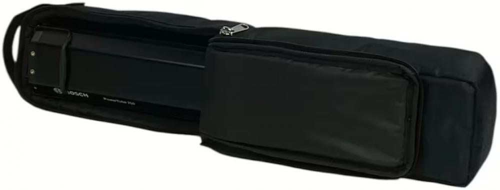 Haberland Akkutasche schwarz mit Bosch PowerTube 750 Intube-Akku für Transport und Aufbewahrung.