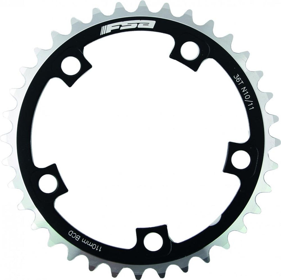 FSA Kettenblatt Road Pro 5-Arm 2x 110 mm x 36 T Schwarz/silber - präzises Schalten für Rennräder