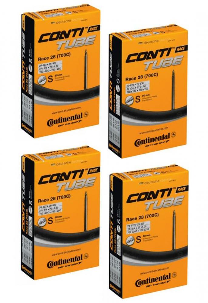4er-Set Continental Race 28 Fahrradschläuche 28 Zoll 700x20/25C mit 80mm SV-Ventil in der Originalverpackung.