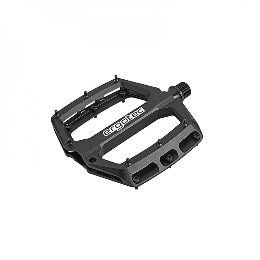 ERGOTEC Pedal EP-P 9/16 Zoll Aluminium CNC schwarz, konkave Trittfläche 105x110mm mit Pins, Nadellager Gleitlager, rutschfest
