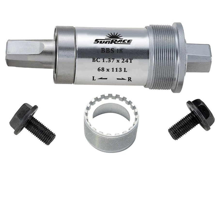 SunRace 4-Kant Innenlager BBS18, BSA 122mm, silbernes Fahrrad-Tretlager.
