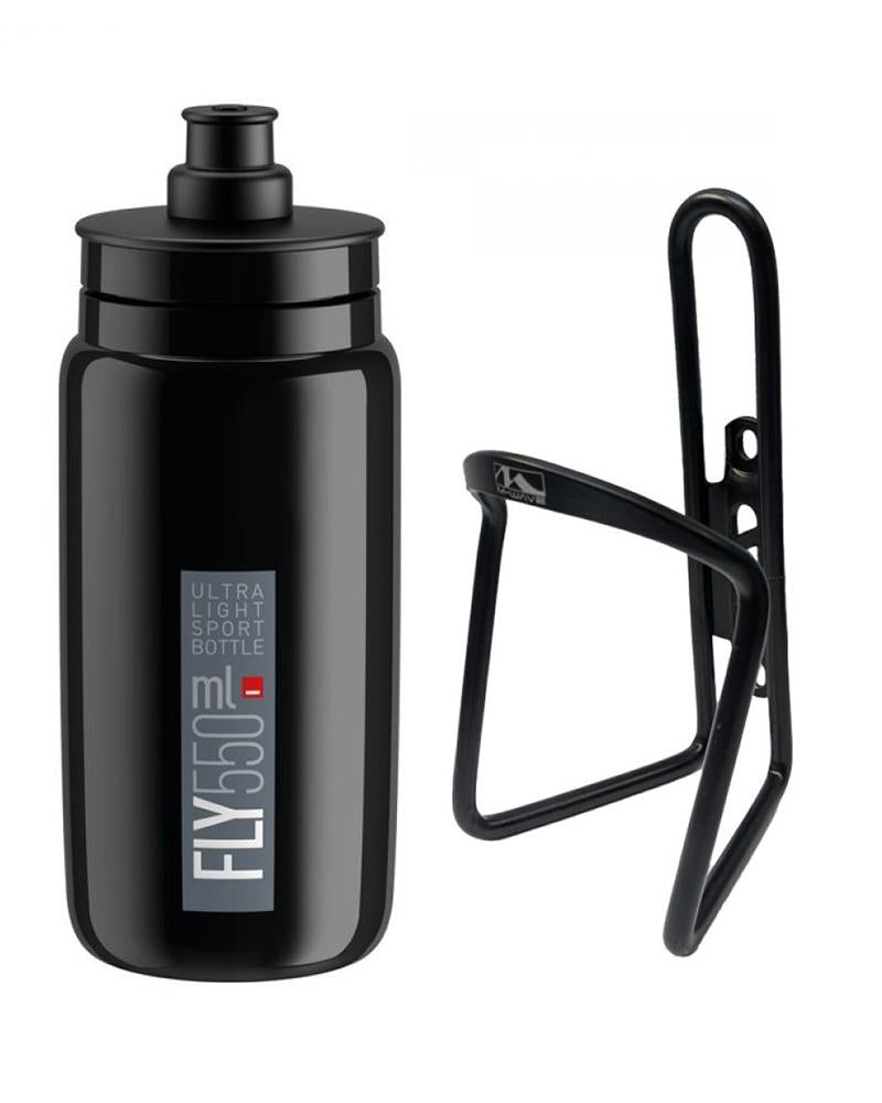 Elite Trinkflasche schwarz grau M-Wave Flaschenhalter schwarz
