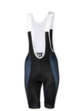 XLC Race Hose Damen Gr S, schwarze Fahrrad-Trägerhose mit grauen Seiten, weißen Trägern und atmungsaktivem Netzrücken.
