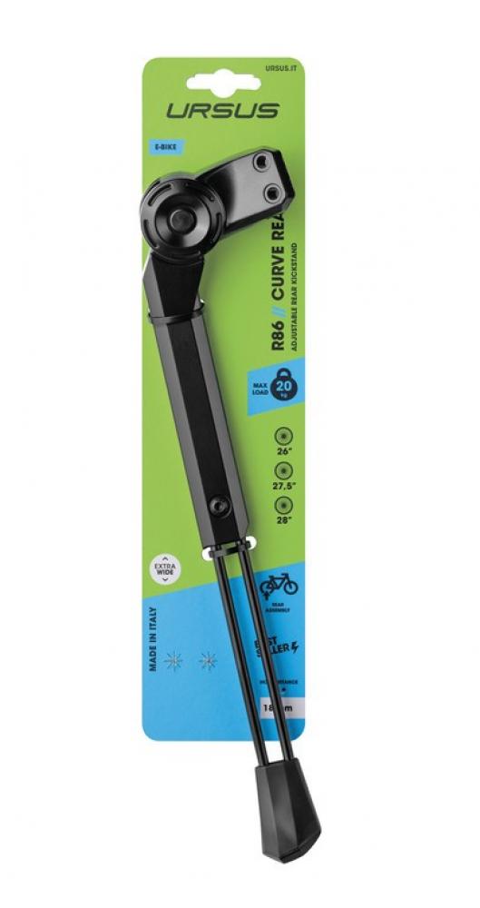 Ursus CURVE REAR Aluminium Hinterbauständer schwarz für 26-28 Zoll Fahrräder, 18mm Platte, max 20kg Last, E-Bike geeignet.