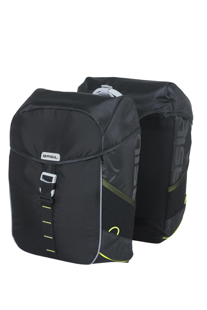 Basil Miles Doppelpacktasche schwarz-lime, wasserdicht, 34l für Fahrrad.