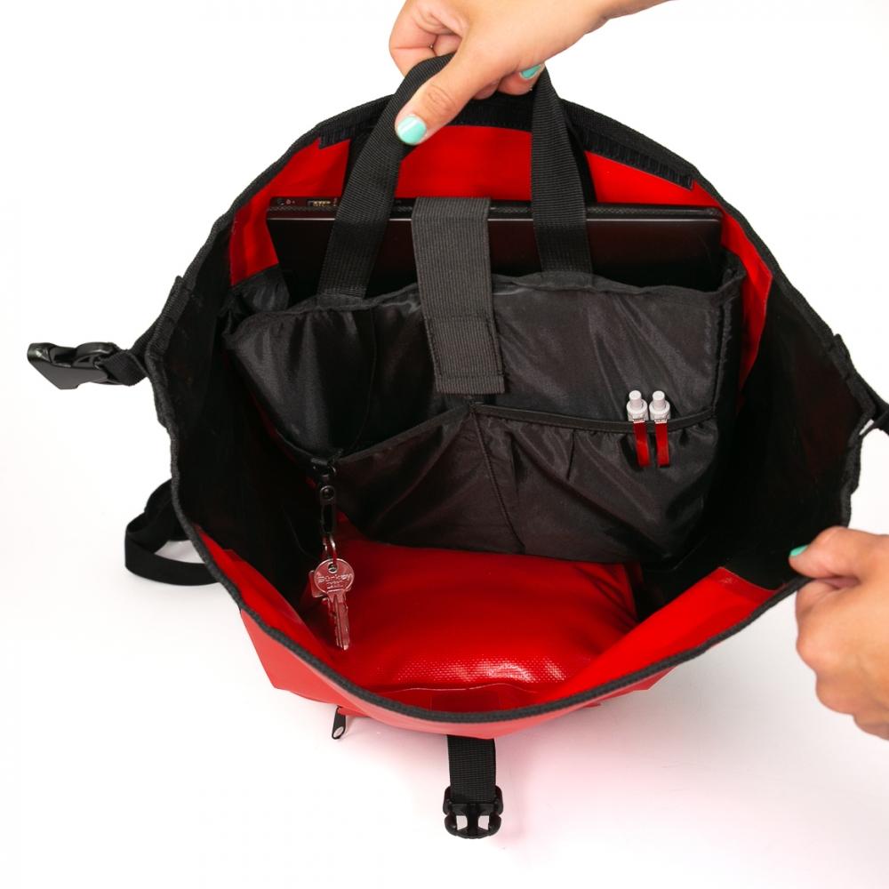 Haberland Bike-Rucksack H2O schwarz/rot - wasserdichte Gepäckträgertasche mit Tragesystem