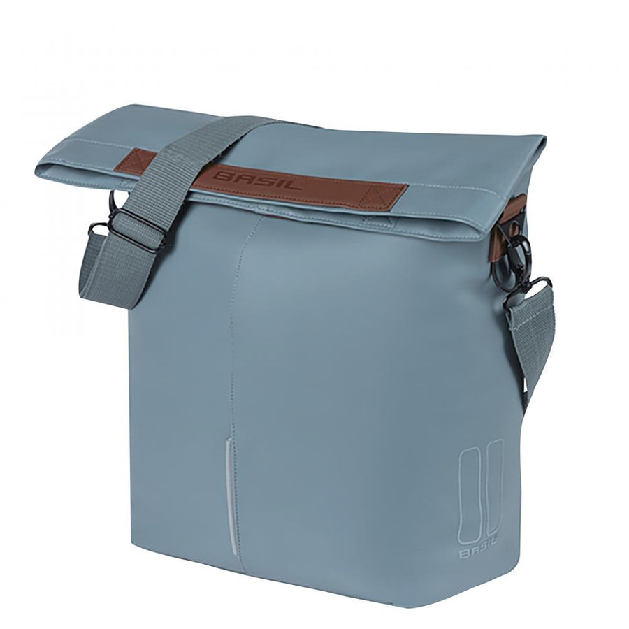 Basil City Fahrradshopper MIK Hooks 14?16 Liter - wasserabweisend mit Magnet-Faltverschluss - Innenfach mit Reißverschluss veganer Ledergriff LED-Befestigung graphitblau - Fahrradtasche - CityTasche