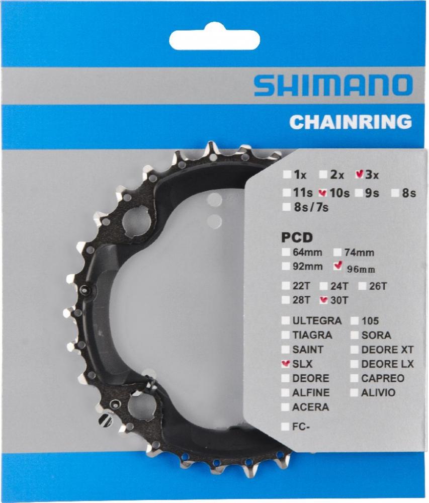 Schwarzes SHIMANO DEORE Kettenblatt 30 Zähne für 10-fach Schaltungen, präziser Antrieb.