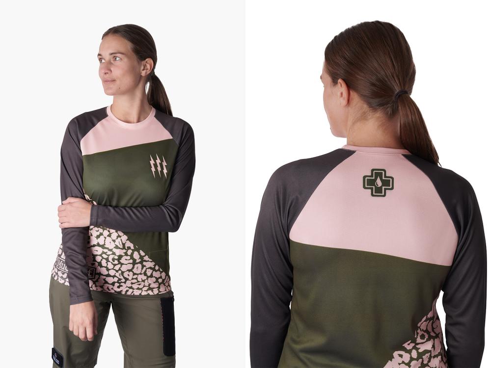 Muc Off Long Sleeve Womens Riders Jersey Green Pink Leopard M