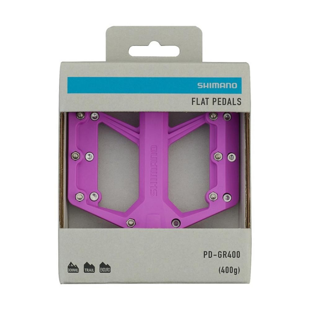 SHIMANO Pedal PD-GR400 Violett Flat Pedal - griffige Plattform für Trail und All-Mountain