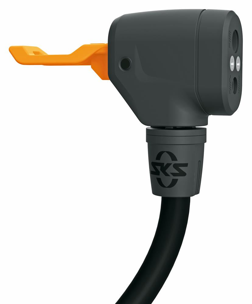 SKS MV EASY Pumpenkopf Adapter, dunkelgrau, mit ergonomischem orangefarbenen Feststellhebel für alle Ventilarten.