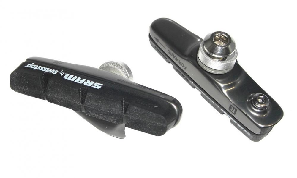 SRAM Force Rennrad Bremsschuhe mit Swisstop Bremsbelägen und Halterung, schwarz, Paar.
