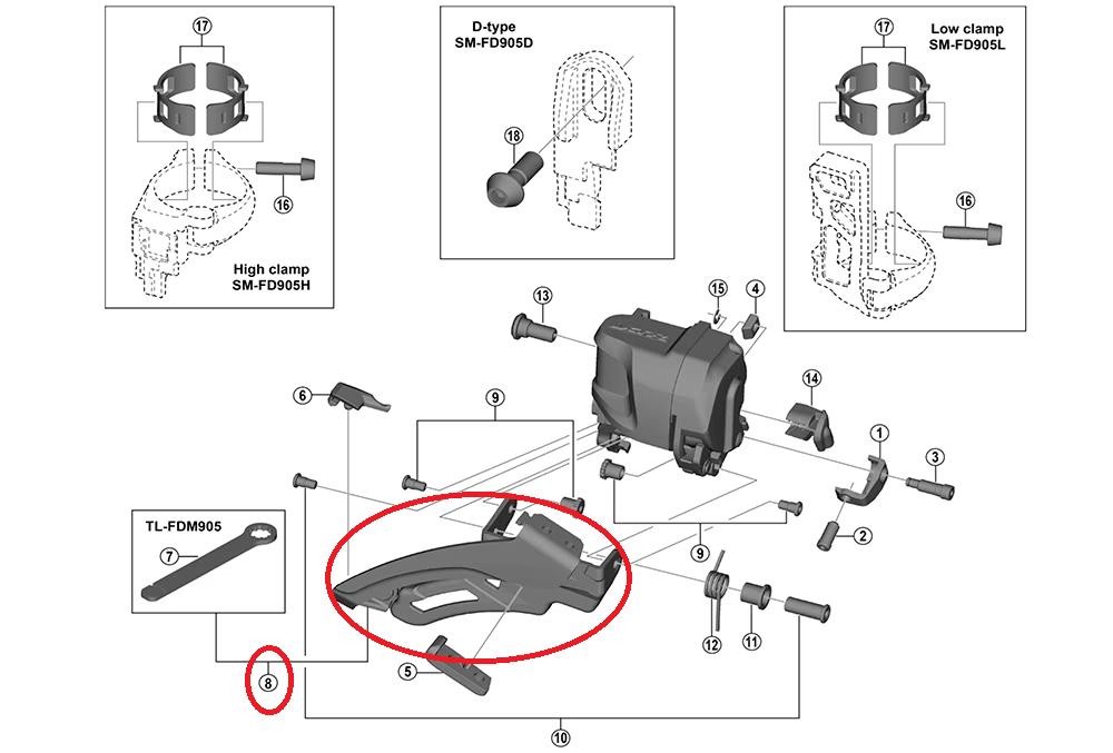 SHIMANO KETTENFÜHRUNG F.WERK.FD-M9050 - Di2 XTR Umwerfer Führung, ca. 35 g