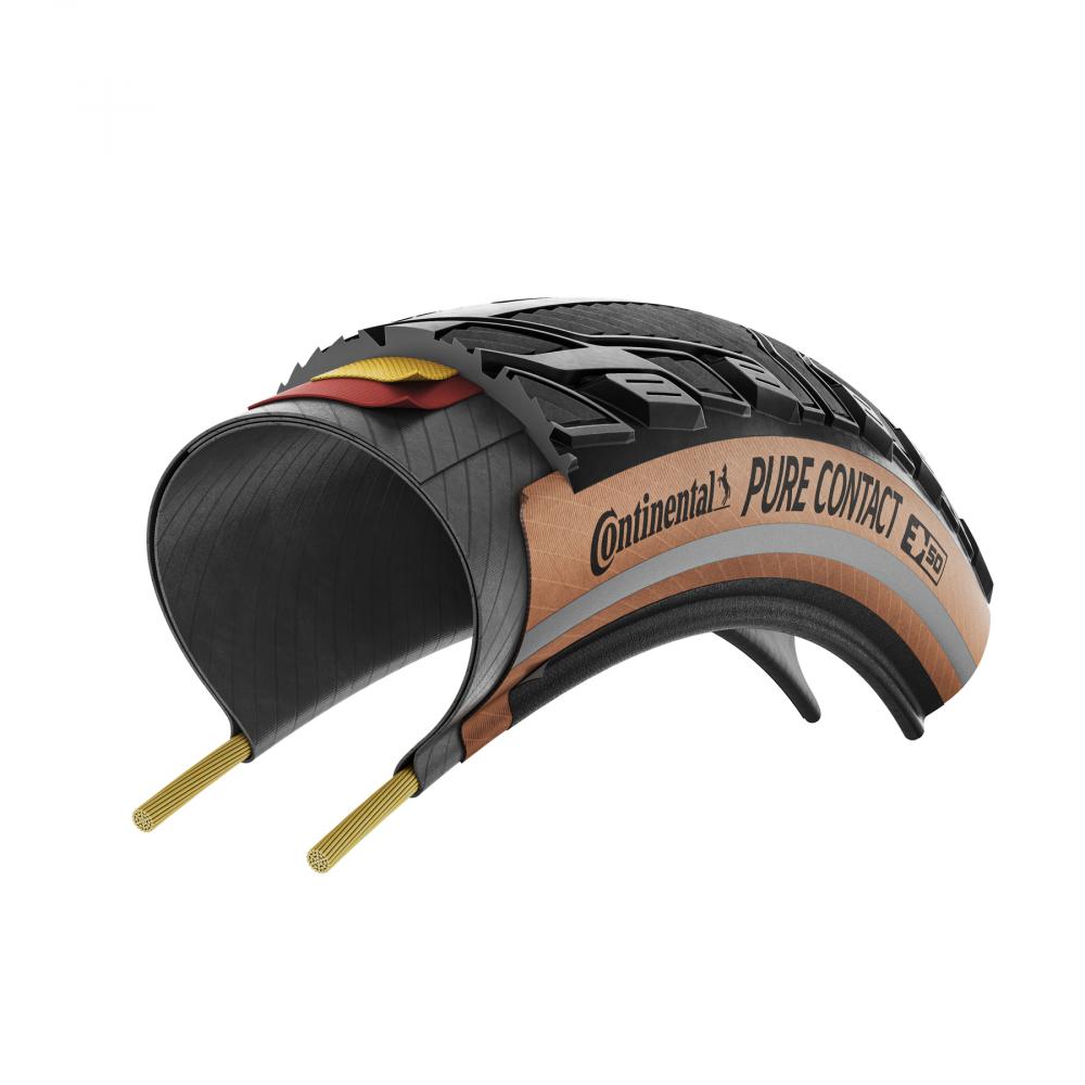 Continental Pure CONTACT E50 Faltreifen Querschnitt, zeigt interne Schichten und Profil für Pannenschutz.