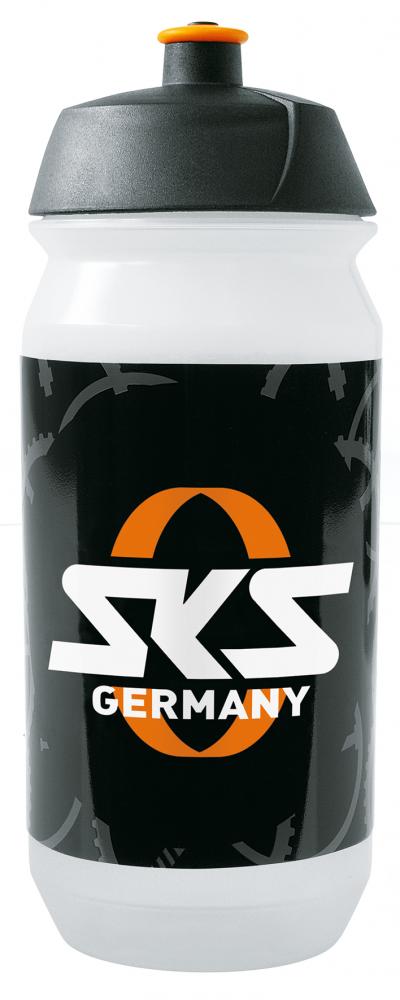SKS Trinkflasche Small 500ml transparent mit SKS Logo, robustem Kunststoff und BPA-frei für Sport & unterwegs.