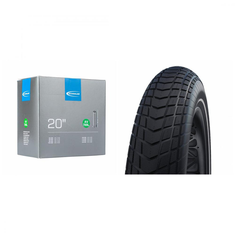 Schwalbe 1x Reifen Set Super Moto-X 20x4.00\" (100-406) + 1x Fahrradschlauch Nr. 7XXL 20\" AV40
