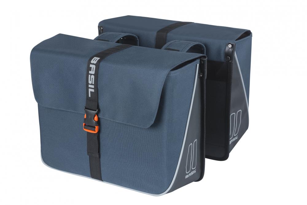 Basil Doppeltasche Forte Double Bag, 35 Liter, blau/schwarz, wasserabweisend, reflektierend, Klickverschluss, ideal für Gepäckträger, robuste Verarbeitung