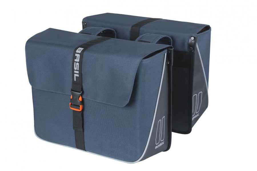 Basil Doppeltasche Forte Double Bag, 35 Liter, blau/schwarz, wasserabweisend, reflektierend, Klickverschluss, ideal für Gepäckträger, robuste Verarbeitung