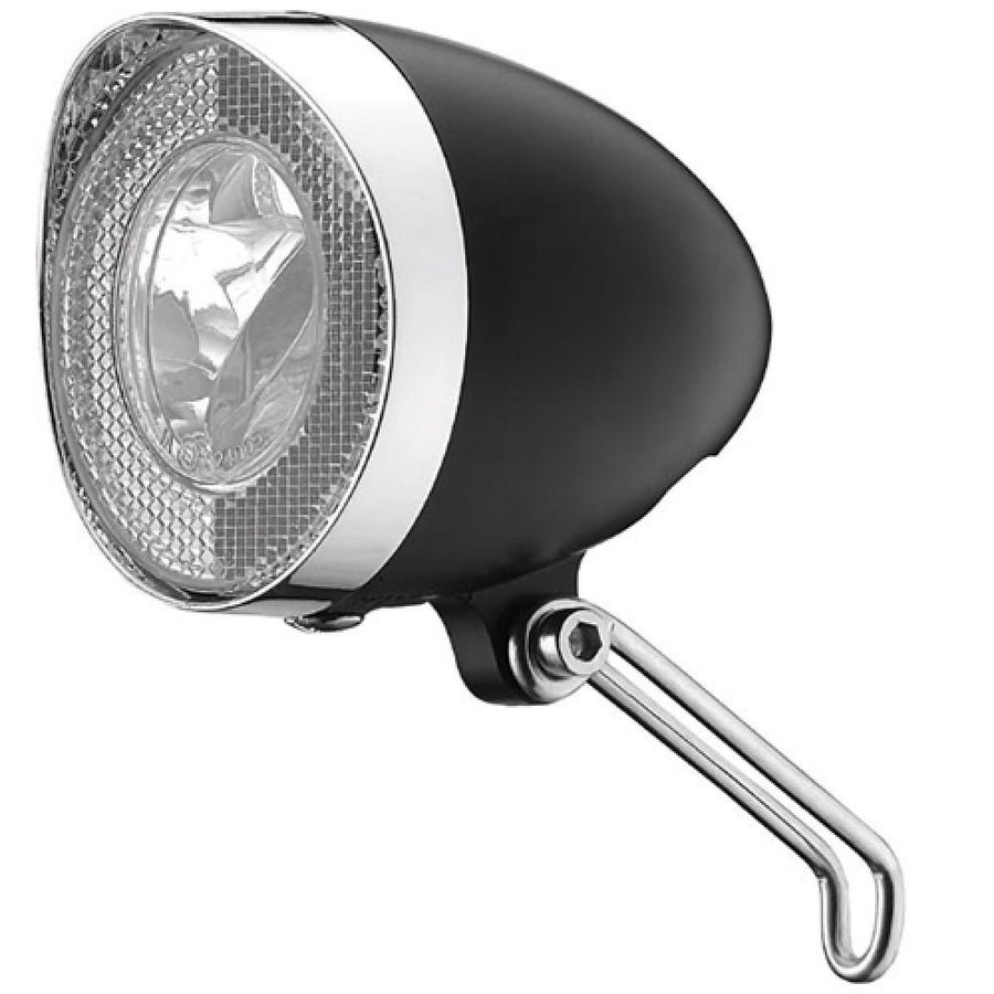 Marwi Akku-Scheinwerfer LED schwarz, StVZO-konform, mit Chromring und Halterung für Fahrräder.