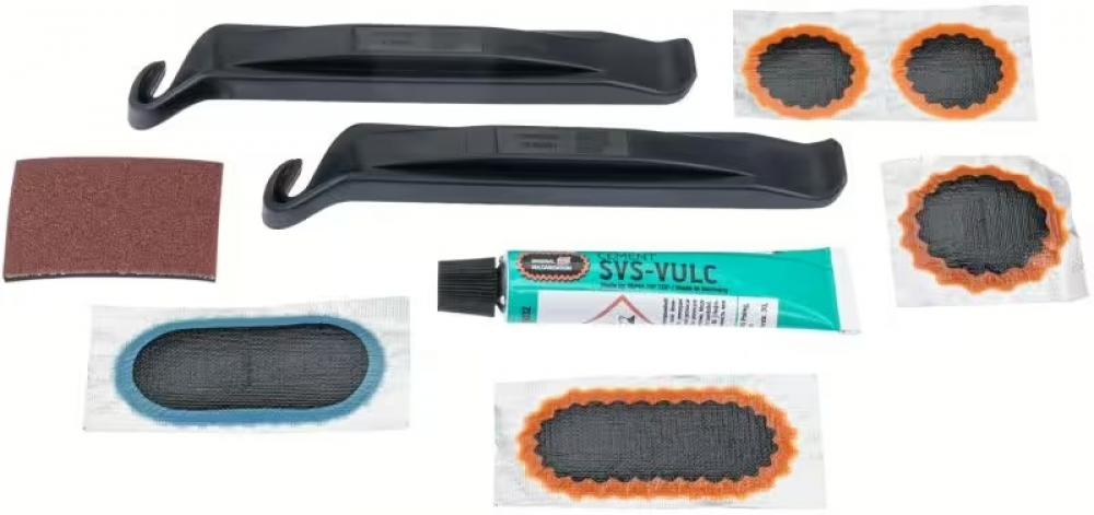 Tip Top TT 05 SB Schlauchreparaturset mit Reifenhebern, Vulkanisierflüssigkeit, Flicken und Raupapier für das Fahrrad.