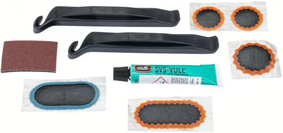 Tip Top TT 05 SB Schlauchreparaturset mit Reifenhebern, Vulkanisierflüssigkeit, Flicken und Raupapier für das Fahrrad.