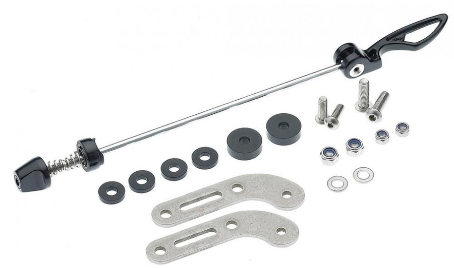 racktime Schnellspanner-Adapterset 180mm Silber für Gepäckträger-Montage ohne Ösen, inkl. Schnellspanner und Haltern.