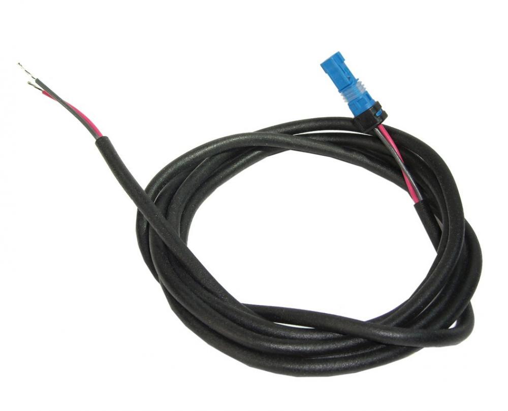 Bosch Lichtkabel Scheinwerfer 1400mm für E-Bike-Beleuchtung mit schwarzem Kabel und blauem Stecker.