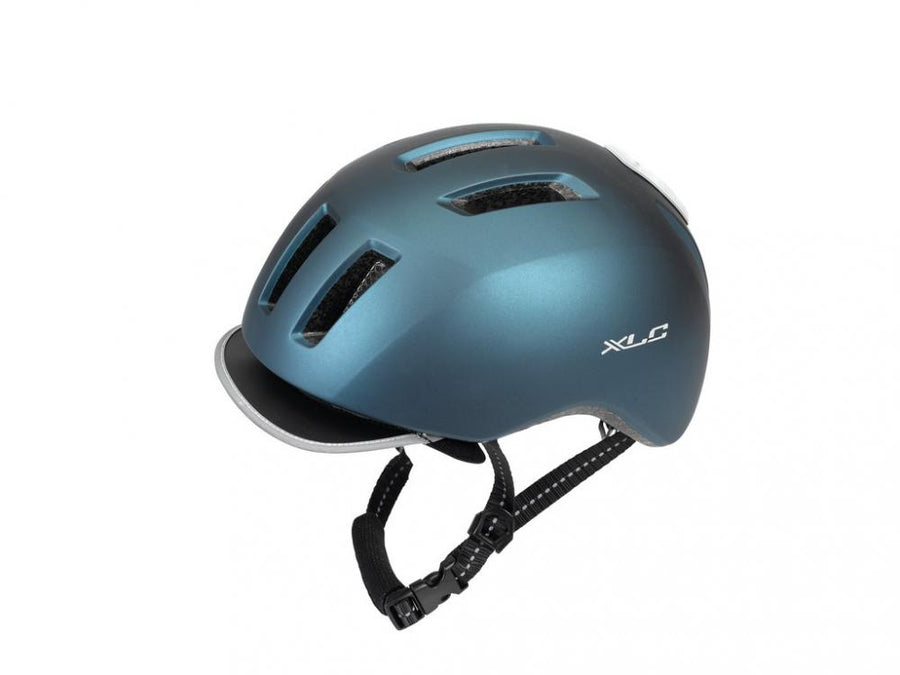 Metallisch blauer XLC City BH-C24 Fahrradhelm 58-61cm mit Visier.