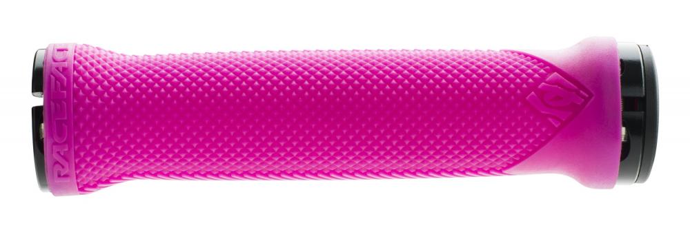Pinker Race Face Love Handle Lock-On MTB-Lenkergriff, ergonomisch und mit griffigem Rautenmuster.
