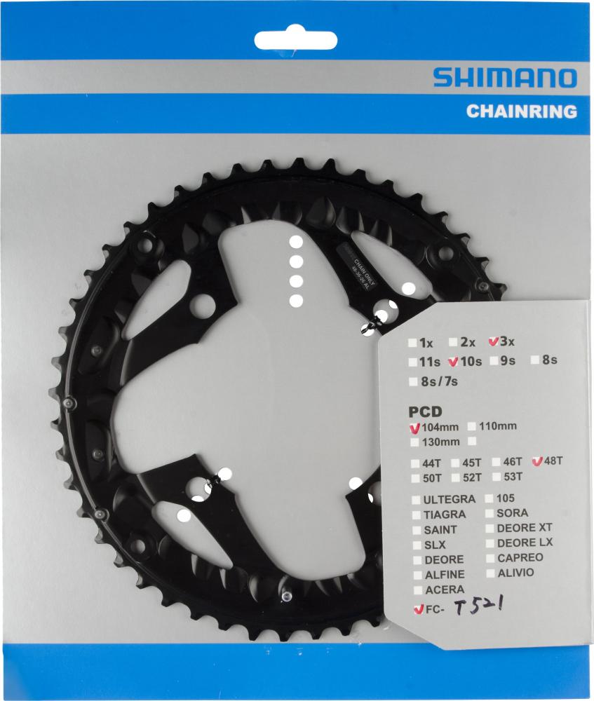 Schwarzes SHIMANO Kettenblatt FC-T521 48 Zähne in OVP für effizienten Antrieb an Trekking- & Citybikes.