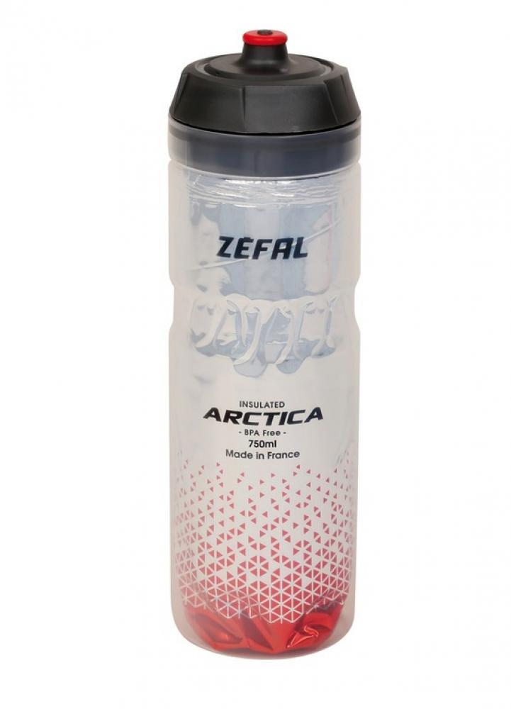 Zefal Arctica Isolier-Trinkflasche 750ml transparent rot mit schwarzem Deckel.